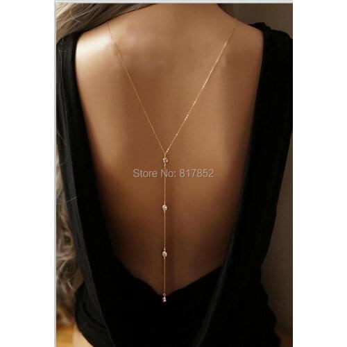 New Style Fashion Women Gold colour Chains Unique Design Sexy Back Necklace Bikini Chains Jewelry 2 Colors WRB33