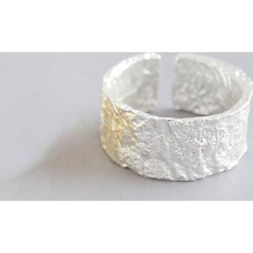 Season Gate 925 Sterling Silver Personality Creative Simple Wide Uneven Surface Adjustable Size Open Ring SR184