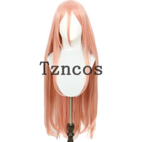 Tzncos Anime Chainsaw Man Pawar Cosplay Wig Orange Pink Long Hair Heat Resistant Synthetic Hair