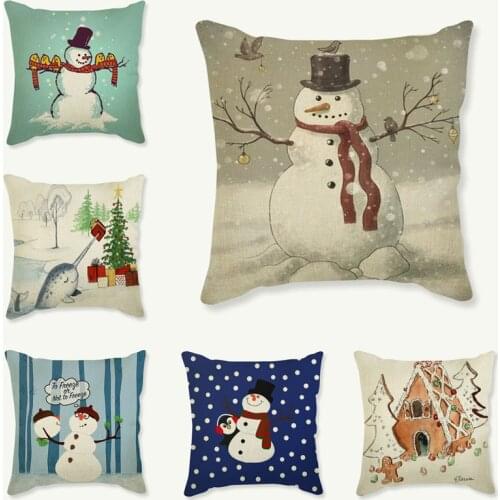 Happy New Year Christmas Snowman Style Throw Pillow Case Christmas Gift Home Decoration Cotton Linen Car Sofa Cushion Cover 18