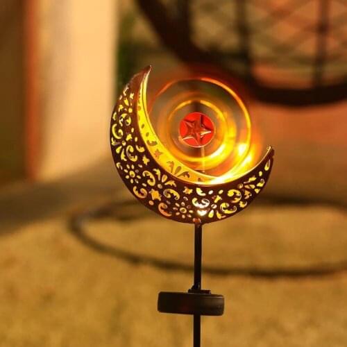 LED Solar Energy Light Iron Hollow Out Moon Windmill Lamp for Outdoor Lawn Courtyard Garden Decor Waterproof Landscape Lighting