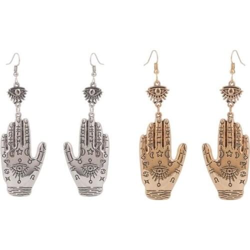 Vintage Evil Eye Hasma Fatima Hand Lucky Hook Drop Earrings Pierced All Saints' Day Religious Totem Fashion Jewelry