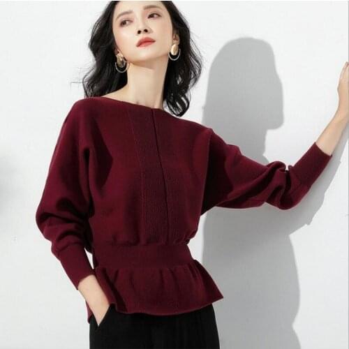Women sweaters high quality autumn winter clothing for female o-down loose pullovers wine red full sleeve knitted girl tops
