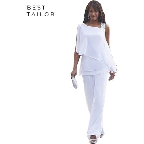Mother of the Bride Dresses White for Weddings 2 Pieces Pant Suits One Shoulder Simple Women Africa Farsali Vestido De Madrinha