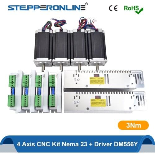 STEPPERONLINE 4 Axis CNC Router Kit 3Nm Nema 23 Stepper Motor 4.2A 113mm & Stepper Driver DM556Y & 2pcs Power Supply 350W 48V