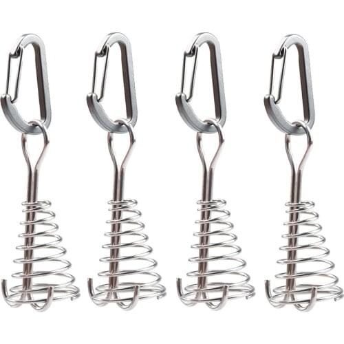 4pcs Awning Tent Fixed Hook Buckle Plank Floor Spring Nails Fixed Hook Windproof Outdoor Camping Tent Buckle Accessories
