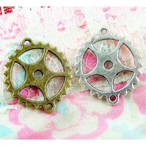 40PCS 28.1*24.5MM Antique Bronze Antique Silver Plated Zinc Alloy Gear Connect Charms Pendants Diy Jewelry Findings Accessories