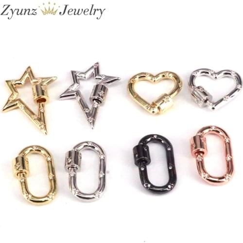 5PCS, CZ star/heart/oval screw clasp, carabiner clasp, carabiner jewelry