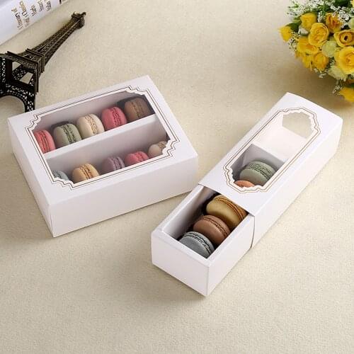 6pcs Baking Packaging Box Drawer Paper Cake Macaroon Cookies Biscuits Packaging Box Window Wedding Party Gift