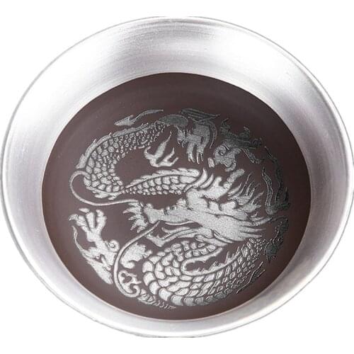 999 Silver Dragon Phoenix Cup Ceramic Tea Cup Porcelain Drinkware Teacup Kung Fu Zen Tea Bowl Gift