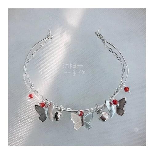 Anime Tian Guan Ci Fu Xie Lian Hua Cheng Silver Butterfly Bracelet Earrings Wristband Hand Chain Fashion Birthday Gifts
