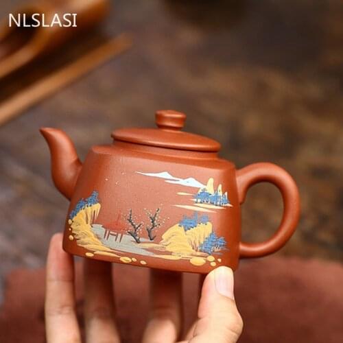 Boutique Yixing Purple Clay Tea Pot Handmade Raw Ore Square Teapots Home Filter Beauty Kettle Tea Table Accessories 180ml
