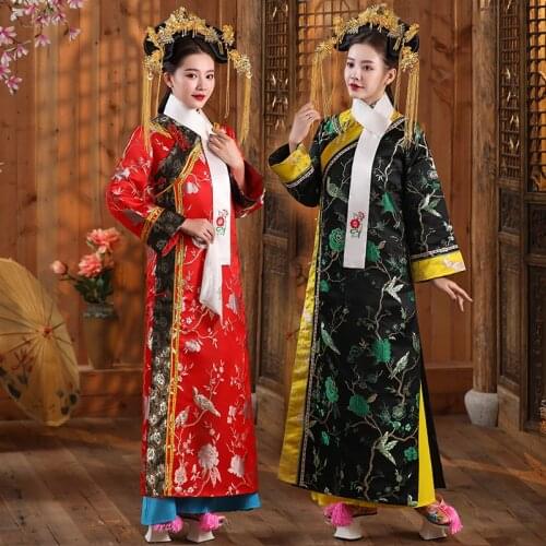 Qing Dynasty Princess Empress Costume Vintage Embroidery ethnic clothing elegant Asian gown TV Film performance stage wear