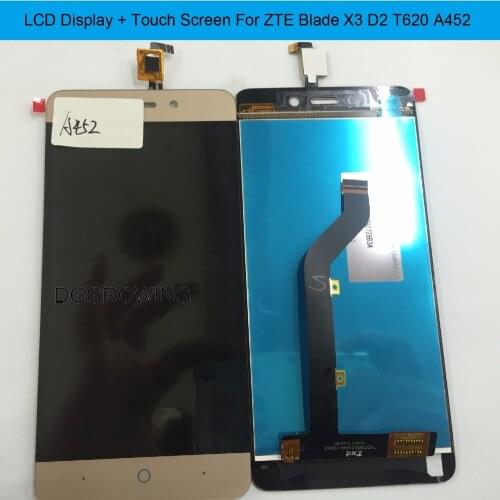 DGGROWING 1PCS/Lot Black/White/Gold 100% Original Passed Testing LCD Display+Touch Screen Assembly For ZTE Blade X3 D2 T620 A452