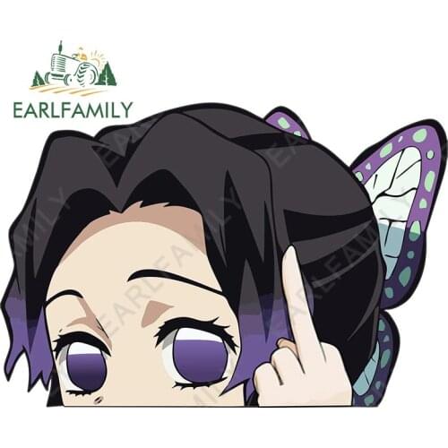 EARLFAMILY 13cm x 8.9cm for Demon Slayer Kochou Shinobu Peek Car Stickers Funny Motorcycle Decal Campervan Surfboard Sticker