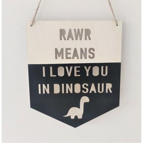 INS Nordic Dinosaur Wood Chip Wall Hanging Ornaments Wooden Letter Slogan Banner Crafts for Children Boy Room Party Decoration