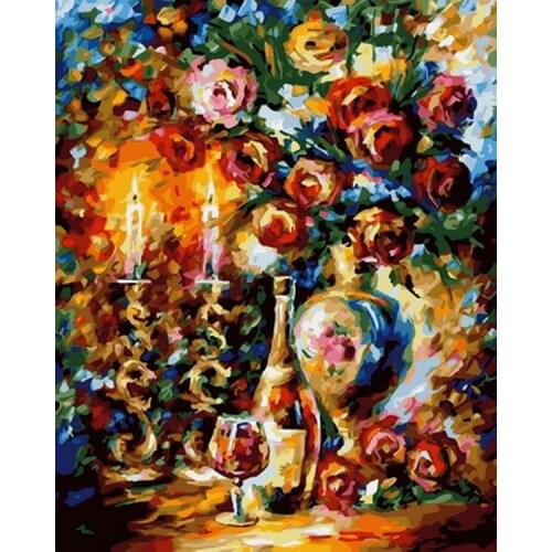 Frameless picture oil paintings by numbers flowers wall decor diy painting on canvas for home decor 4050cm wine with rose