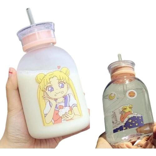 Cute Girls Water Bottle Plastic Sports Water Bottle With Straw Portable Office Kids Drinking Cartoon Princess Water Bottles