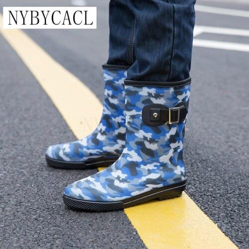 Mens Rainshoes High Tube Fashion Rain Boots Mens Rubber Shoes Car Washing Shoe Cover Shoes Non-Slip Warm Waterproof Shoes Men