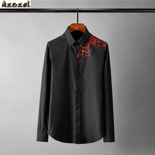 Azazel Flower Embroidery Mens Shirts Luxury Long Sleeve Casual Party Male Shirts Plus Size 4xl Fashion Slim Fit Man Shirts