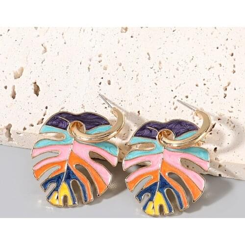 JIJIAWENHUA New Alloy Drip Oil Leaf Shape Womens Earrings Dinner Fashion Creative Statement Jewelry Accessories