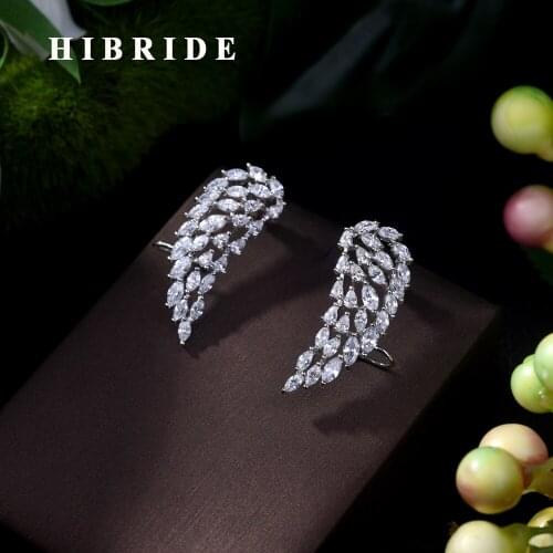 HIBRIDE New Fashion Brand Jewelry White Color Full Cubic Zirconia Pave Setting Geometric Design Stud Earrings for Women E-442