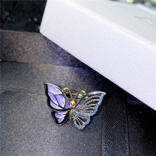 Purple Glue Butterfly Opening Ring Female Dainty Hollowed Enamel Rings For Women Wedding Jewelry Vintage Fashion Gold Color Ring