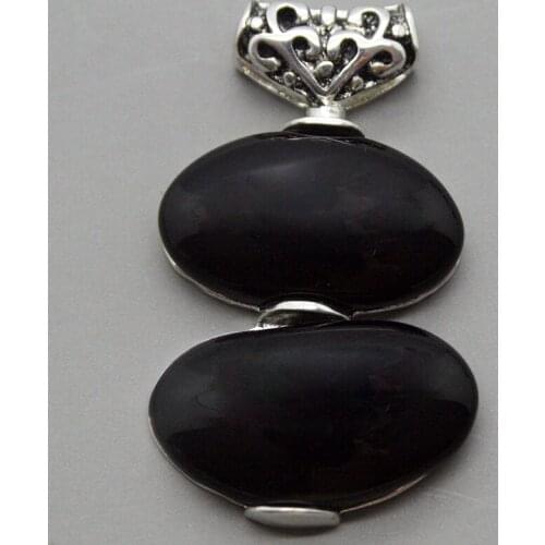Simply and generous styles 10X22mm gourd-shaped black Jade Beads 925 Sterling Silver Pendant