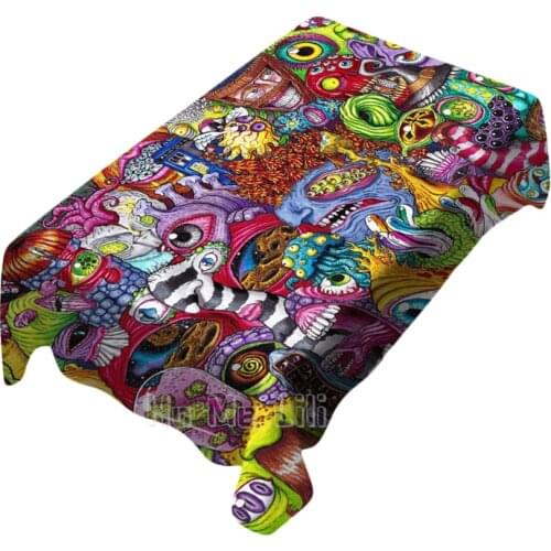 Doodle Designs Hippie Trippy Pattern Rectangle Tablecloth Picnic Bbq Kitchen Dining Decoration
