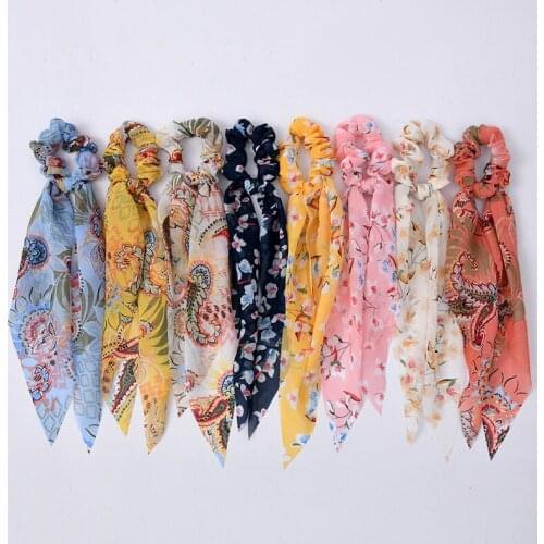 Hot Korea Floral Chiffon Hair Scrunchies Tailing Hair Rope For Women Girls Daily Gentle Elastic Headwear Hair Accessories