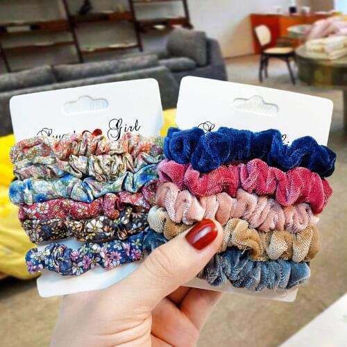 5/6Pcs Set Printing Scrunchie Women Girls Elastic Flowers Hair Rubber Bands Ponytail Holder Fashion Hair Accessories