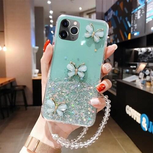 Luxury Cute Bling Glitter Lanyard Silicone Phone Case For iPhone 12 11 Pro XS Max SE XR X 8 7 6 Plus Ultra-thin Strap Cover