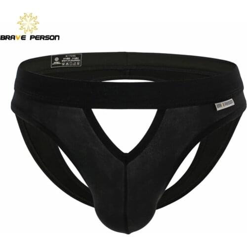 BRAVE PERSON Sexy Underwear Briefs Mens Thongs Male Hollow Out Exposed Buttocks Jockstraps Gay Underpants Tanga Hombre B1187