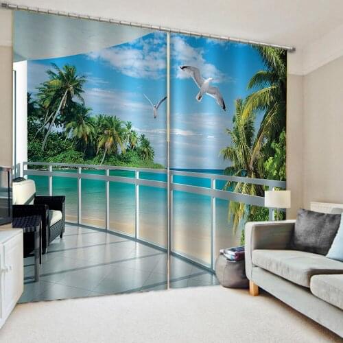 Morden blue beach balcony curtains iving room Bedroom Decor 2 Panels Hooks Window Curtains