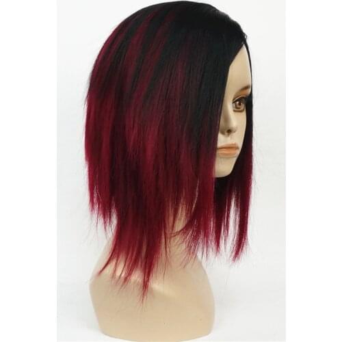StrongBeauty Womens Short Straight Bob wig Deep wine Mix Black Natural Synthetic Full Wigs