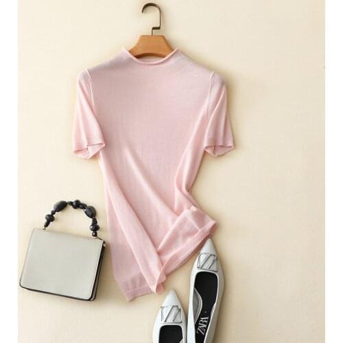 2020 spring summer new arrival half turtleneck short sleeve 100% pure cashmere sweater