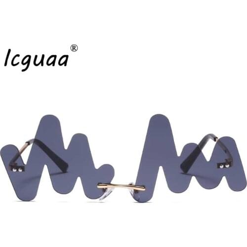 Unique Wave Line Design Rimless Sunglasses Women Funny Irregular W-Shaped Red Wave Sun Glasses For Men Vintage Gafas de sol