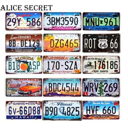 Vintage USA Route 66 Metal Tin Sign Car Number License Metal Plate Plaque Poster signs for Home Bar Club Garage Decoration