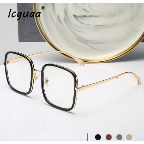 Vintage Square Metal Cat Eye Anti-blue Glasses Optical Frames Fashion Female Plastic Sunglasses Men Women Color Lens