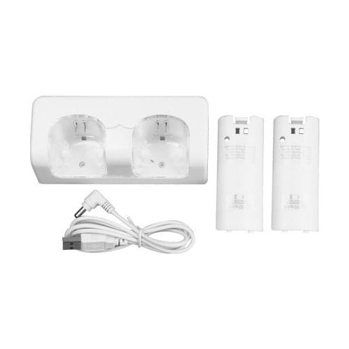 3 in 1 Dual 2 Slots Charger Dock Station+2x Rechargeable 2800mAh Battery+USB Charging Cable for Nintend Wii Remote Controller