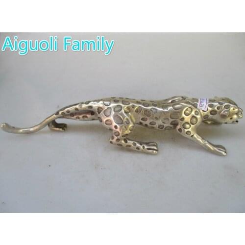 Antique antiques Collectible Decorated Old Handwork Tibet Silver Carved Leopard Statue/animals Sculpture