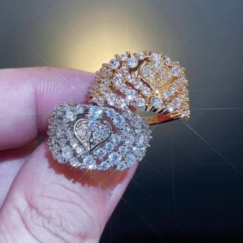 CAOSHI Dazzling Heart Shape Promise Rings for Women Silver Color/Gold Color Micro Paved Shine Cubic Zirconia Fashion Jewelry Hot
