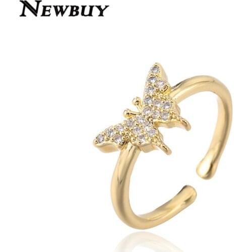 NEWBUY Hot Sale AAA+ CZ Cute Butterfly Charm Ring For Women Girl Open Ring Adjustable Size Female Party Jewelry Birthday Gift