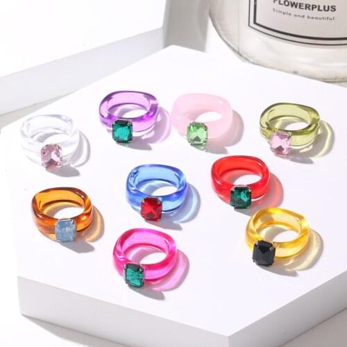 ZOVOLI New Transparent Resin Acrylic Rhinestone Ring for Women Colourful Irregular Marble Pattern Geometric Rings Set 2021 Trend
