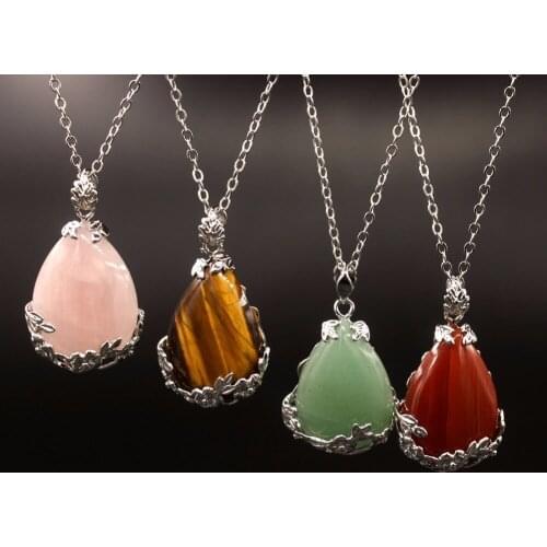 12pcs/lot Wonderful Gift Pretty Tiger Eye Carnelian Green Aventurine Roses Quartz Teardrop Inlaid Alloy Flower DIY Pendants Free