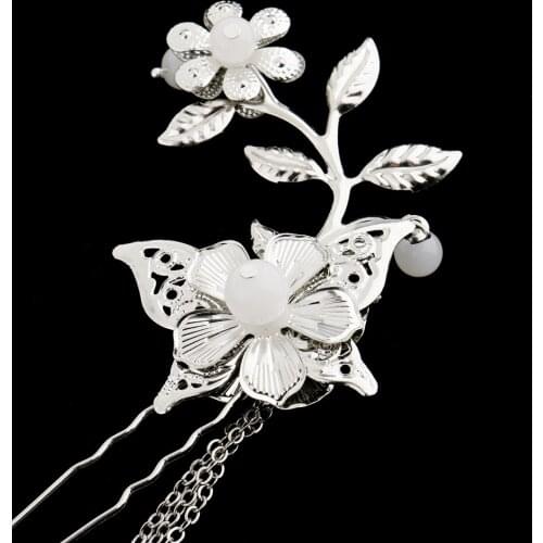 Pack of 2 Tassel Flower Beads Ancient Chinese Cosplay Drama Hair Clip U Pin Pick