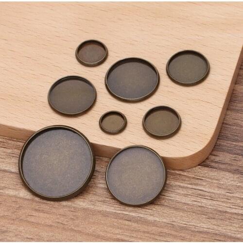 20pcs Bronze Copper Cabochon Base 10 12 18 20 25mm Round Setting Bezel Blank Flat Bottom Trays for DIY Necklace Jewelry Supplier