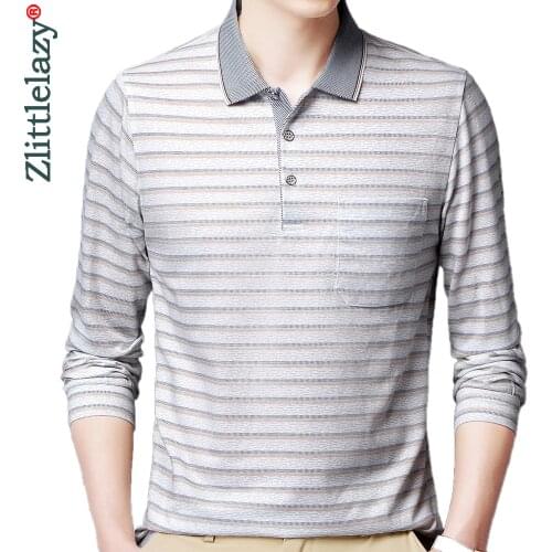2021 Pocket Long Sleeve Polo Tee Shirt Men Casual Striped Mens Clothing Polos Shirts Mens Fashion Slim Fit Poloshirt Tops 4592