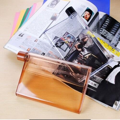 30pcs/lot A5 Notebook Shape Flat Water Bottle 420ml Plastic Novelty Portable Drinkware Kettle No Leakage Lid Cup BPA free