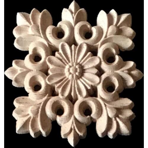 6/8/10CM Wood Appliques 10PCS Wood Carving Frame for Furniture Cabinet Door Bed Home Decor Wooden Figurine Flower Pattern Carve
